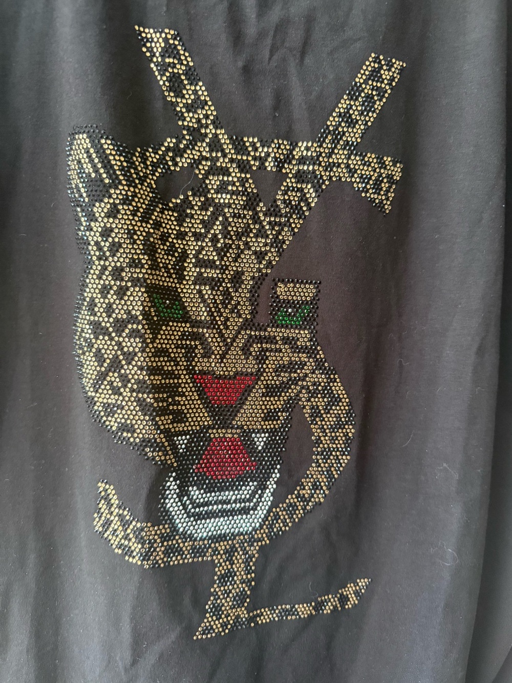 YVES SAINT LAURENT 100% COTTON TEE W/RHINESTONE LEOPARD GRAPHIC WOMENS M~NWT - Picture 3 of 5